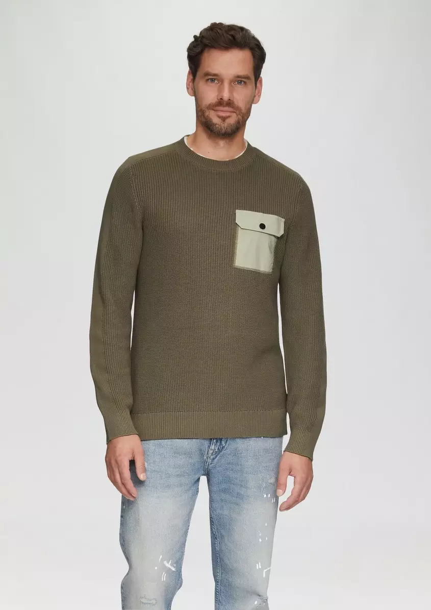 Strickpullover mit gewebter Brusttasche