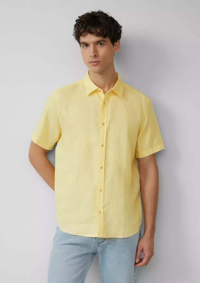 Regular Fit: Leichtes Kurzarmhemd aus 100% Leinen