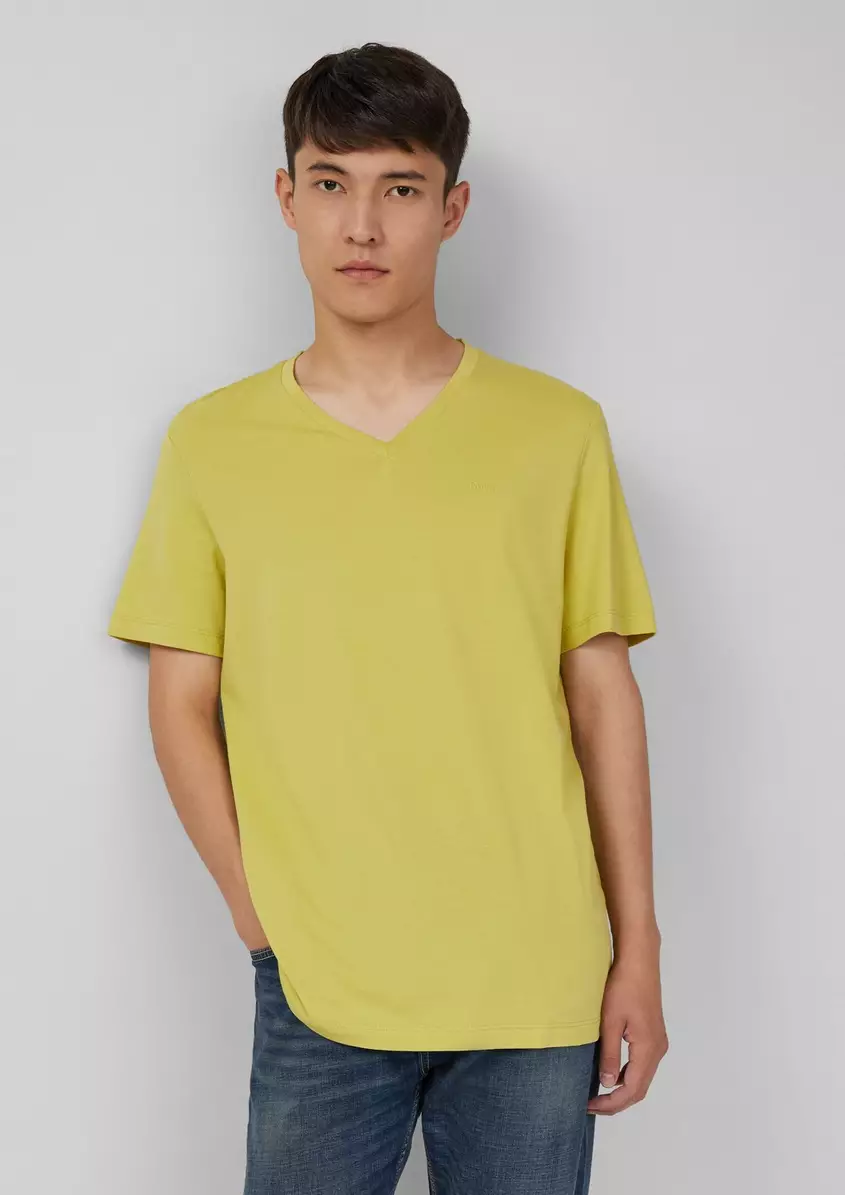 Baumwoll-T-Shirt mit V-Ausschnitt und Logo