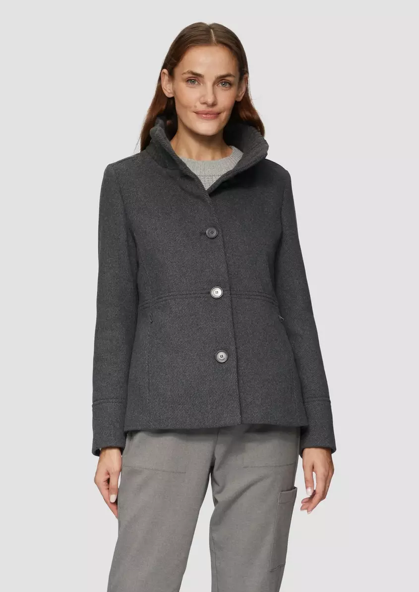 Twilljacke mit Strick-Stehkragen und Eingrifftaschen