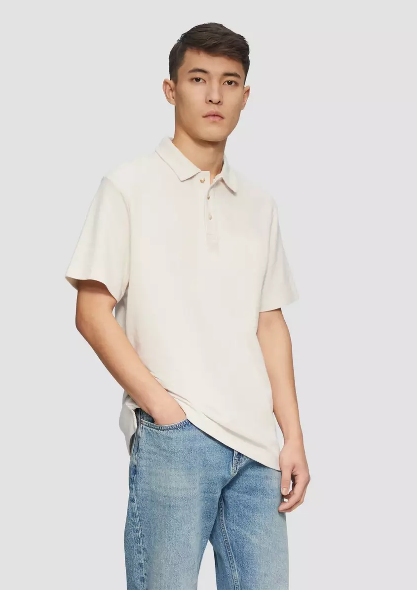 Poloshirt mit Waffelstruktur und Logo-Patch