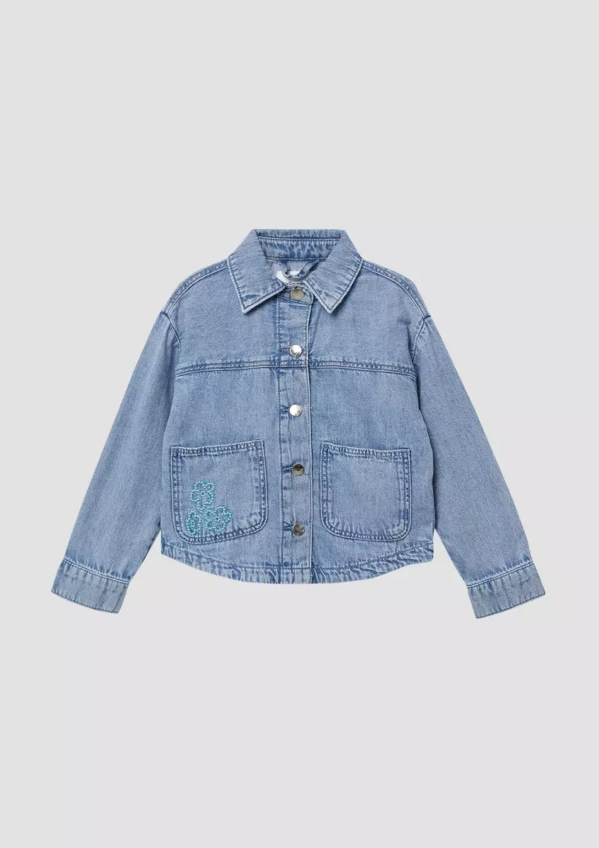 Jeanshemd mit Used-Effekt und Stickerei