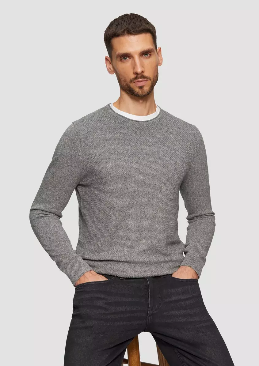 Strickpullover mit Strukturmix und Logo-Patch