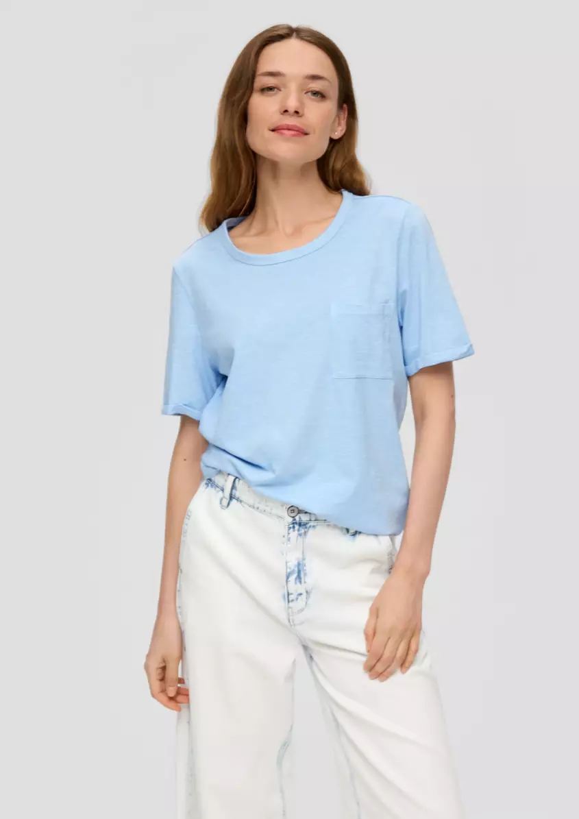 Meliertes T-Shirt mit fixiertem Ãrmel-Umschlag und Brusttasche