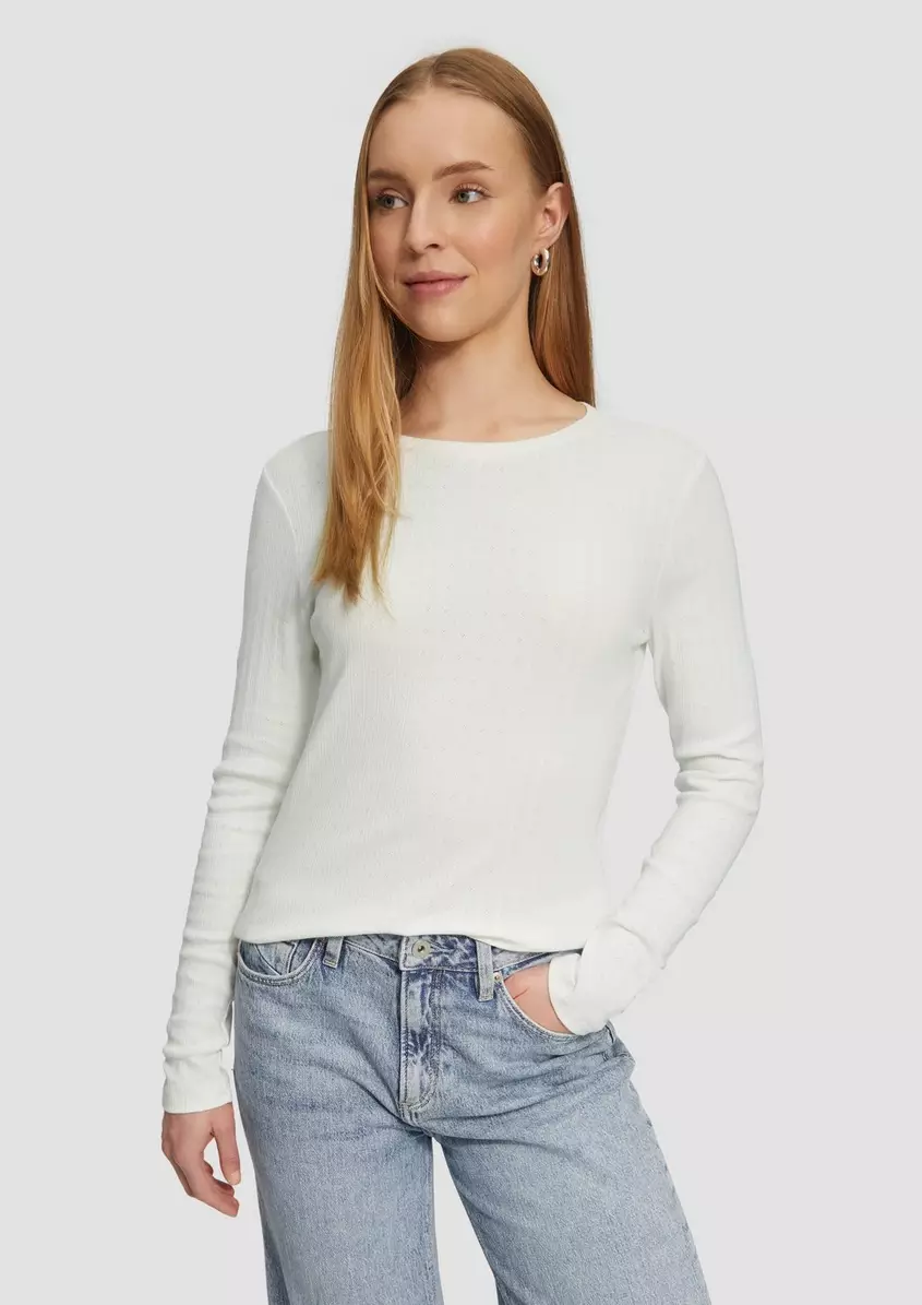 Slim Fit Langarmshirt mit Ajourmuster