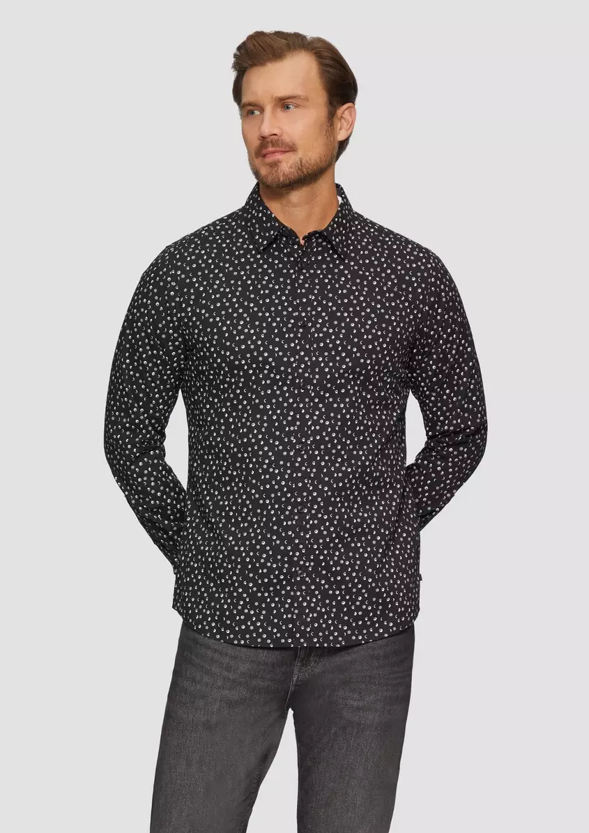 Slim Fit: Gemustertes Popeline-Hemd mit Kentkragen