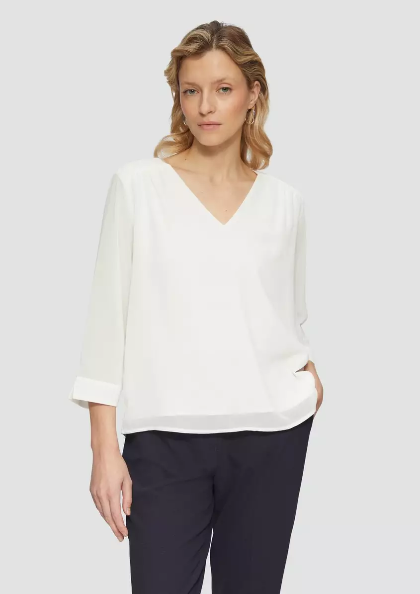 Chiffonbluse mit Raffung an der Schulter und transparenten Ãrmeln