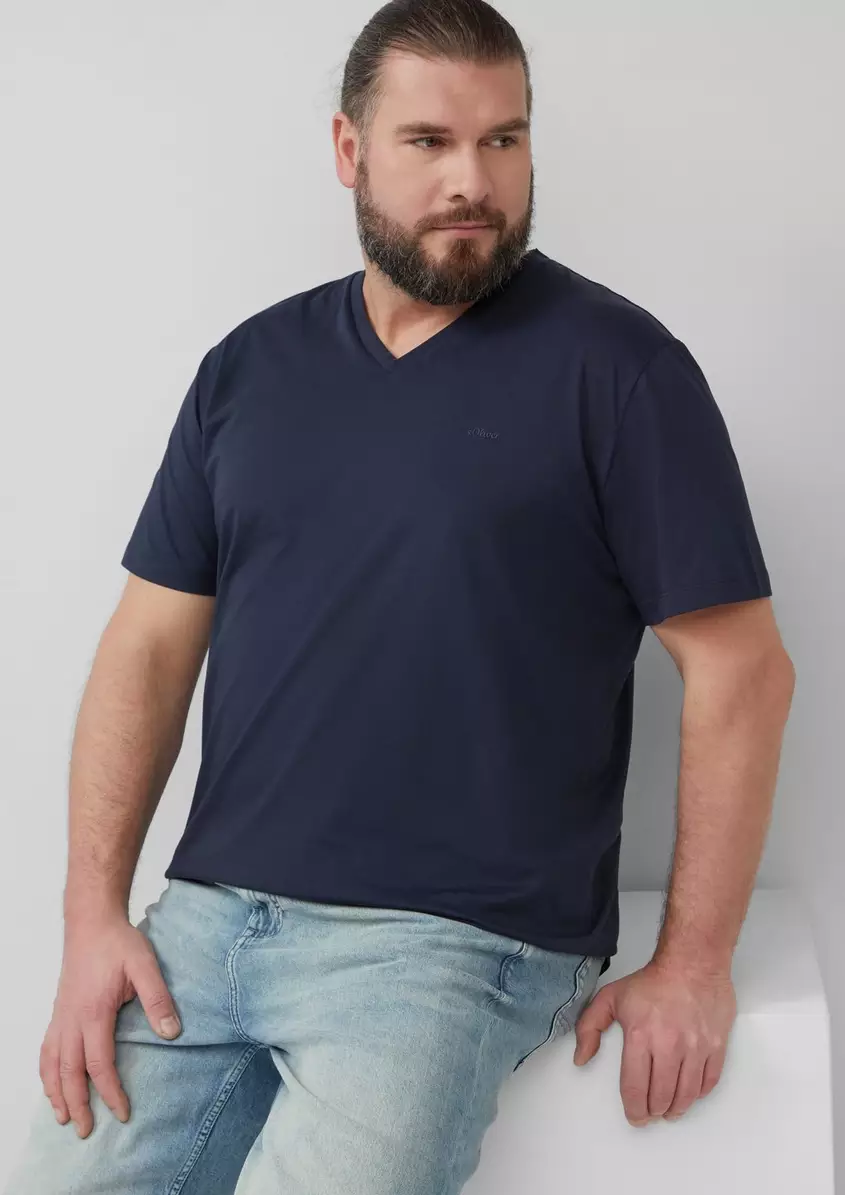 Jersey-T-Shirt mit V-Ausschnitt und Logo