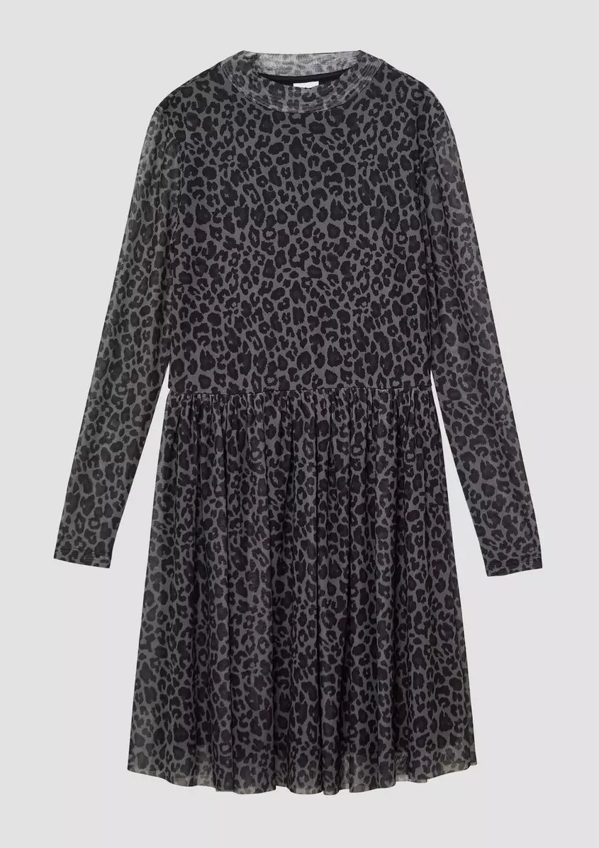 Mesh-Kleid mit blickdichtem Futter und All-over-Print