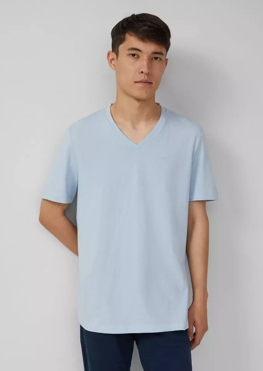 Baumwoll-T-Shirt mit V-Ausschnitt und Logo