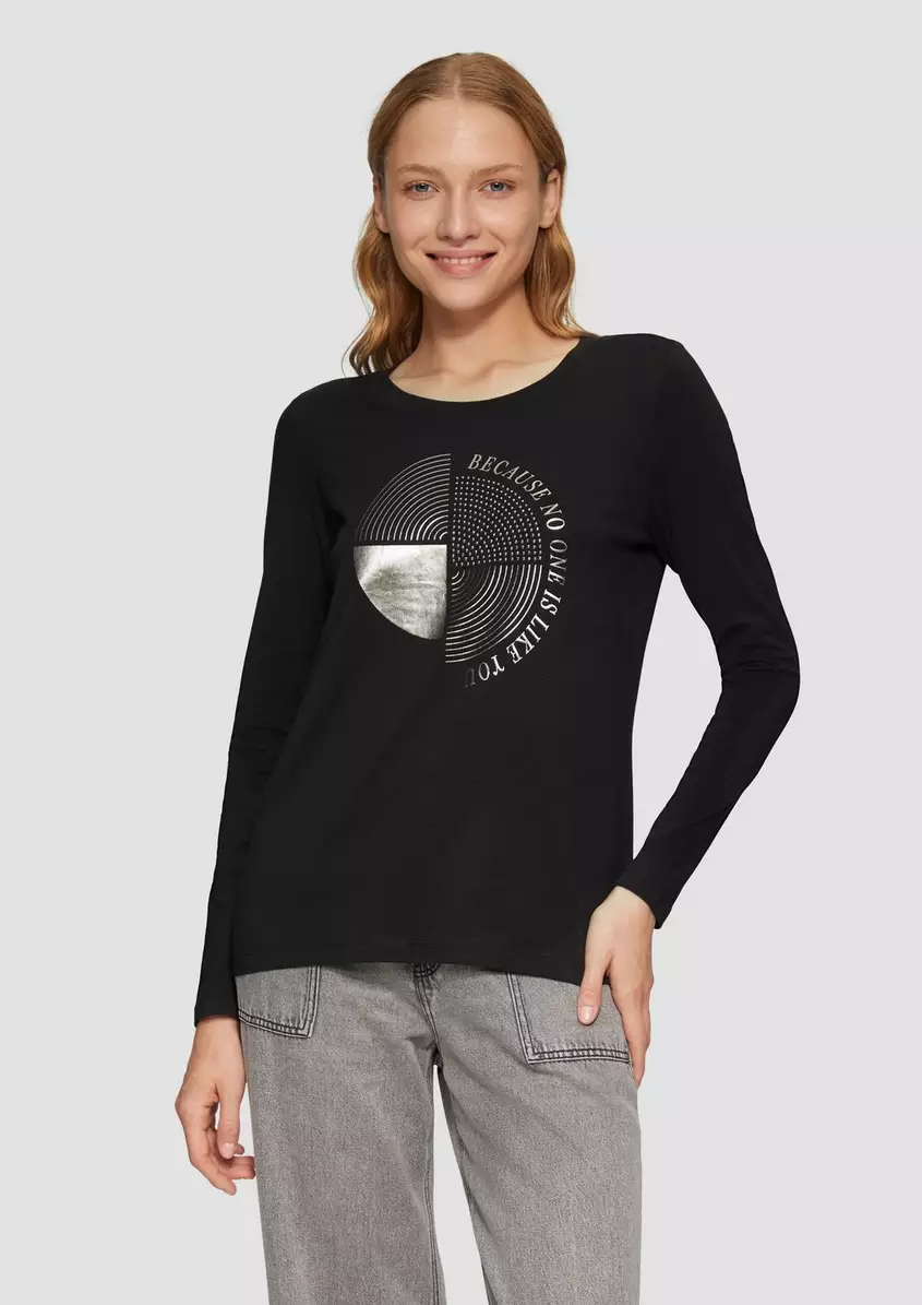 Longsleeve mit Metallic-Print und Schmucksteinen