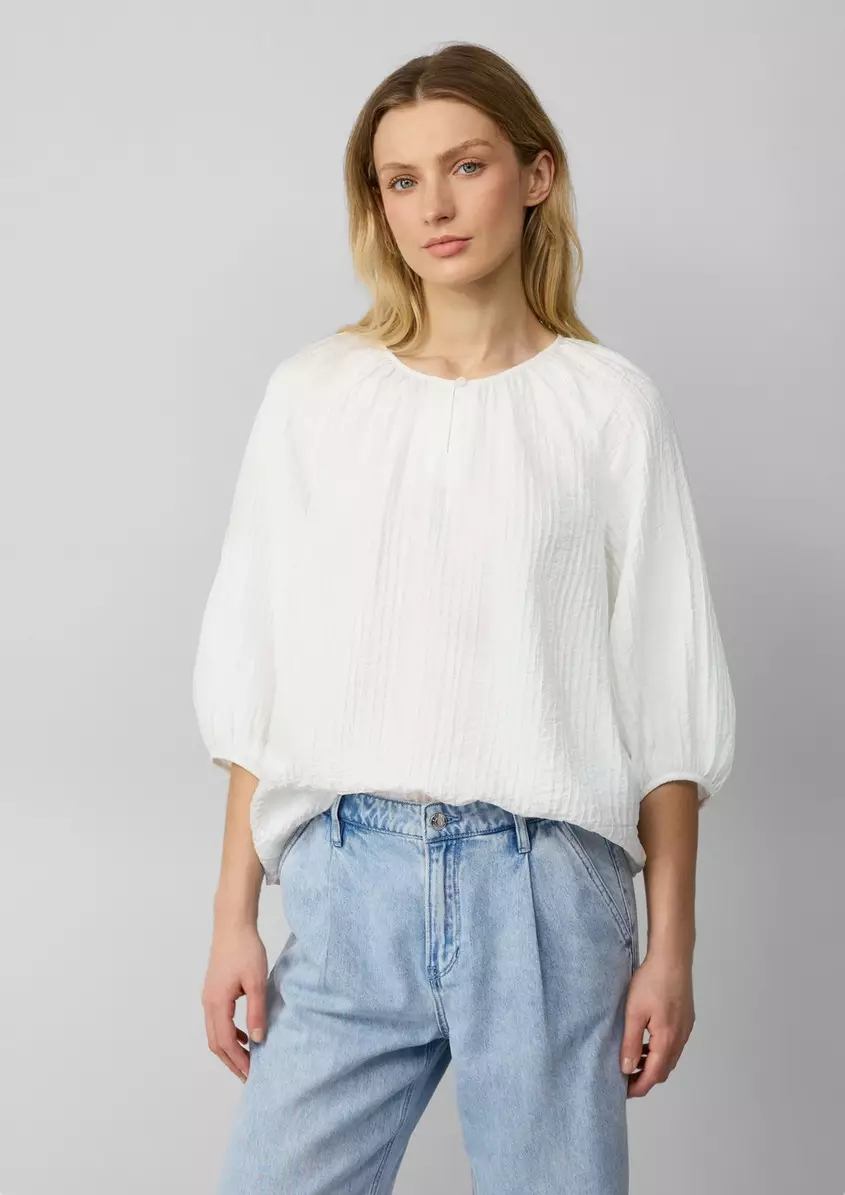 Strukturierte Relaxed-Fit-Bluse mit Raffungen und RaglanÃ¤rmeln
