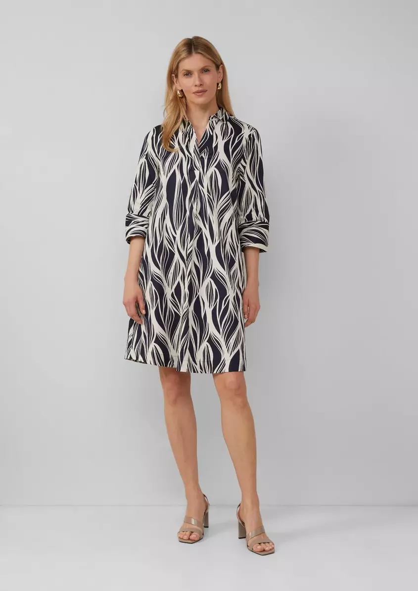 Kurzes Popeline-Kleid mit Print und Knopfleiste