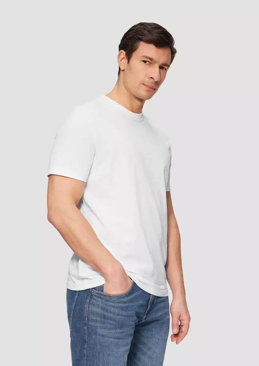 T-Shirt mit Flammgarnstruktur und Logo-Print