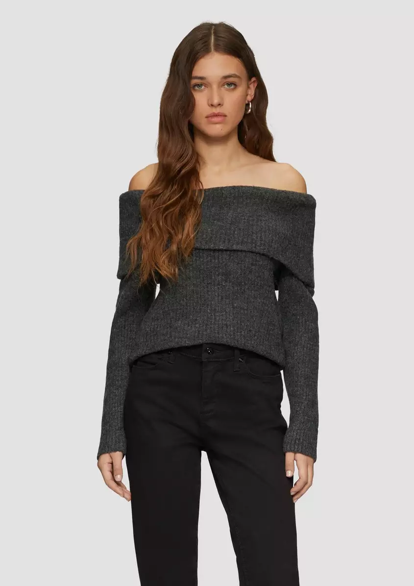 Rippstrickpullover mit Offshoulder-Ausschnitt