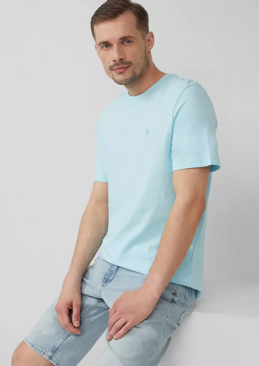 T-Shirt mit Flammgarnstruktur und Logo-Print