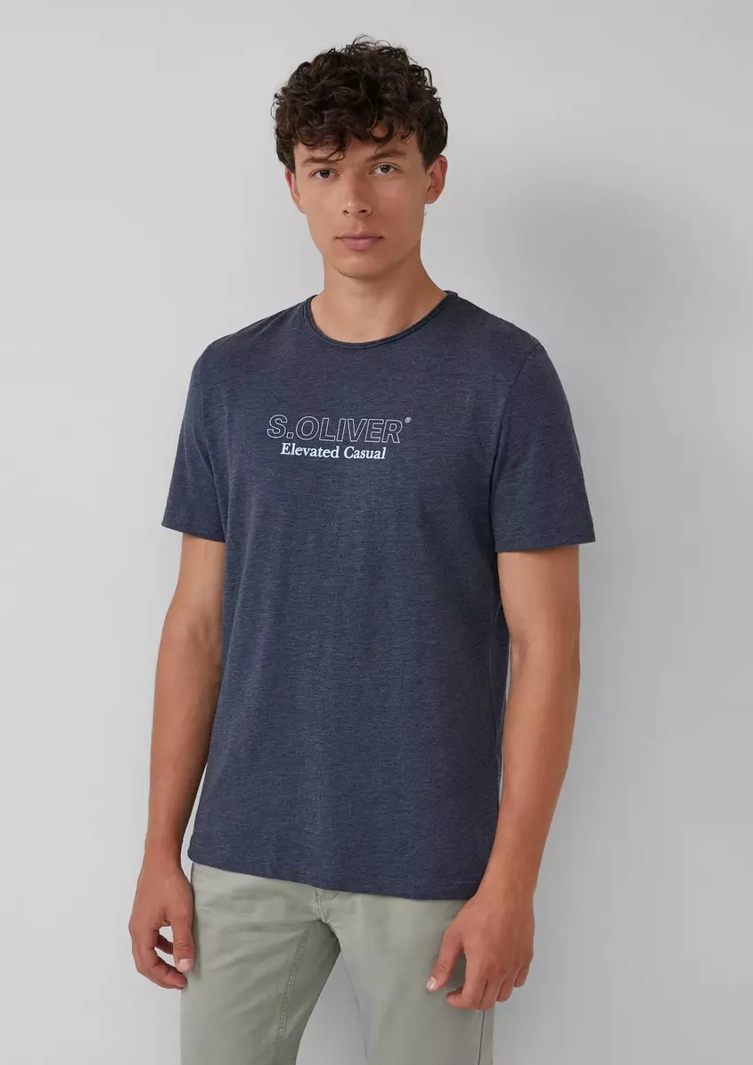 Meliertes T-Shirt mit Rollkante und Frontprint