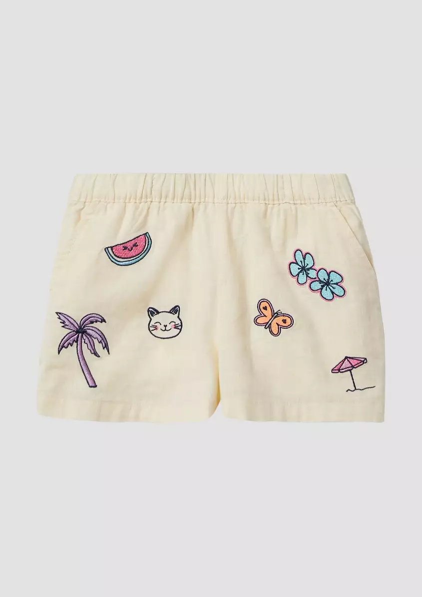 Kurze Hose mit Stickerei in Leinen-Optik