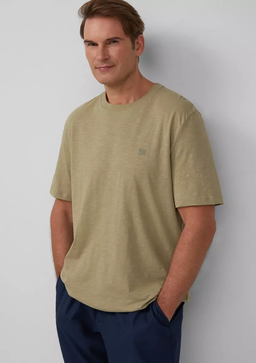 T-Shirt mit Flammgarnstruktur und Logo-Print